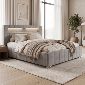 Ł&oacute;żko tapicerowane, dwuosobowe, Cannes, 90x200, Klasyczny, Boucle, 1, Stelaż drewniany