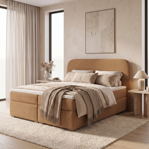 Ł&oacute;żko kontynentalne, dwuosobowe, Capri, 120x200, Klasyczny, Boucle, 1, Bonell Premium, Bez toppera