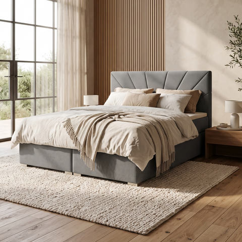 Ł&oacute;żko kontynentalne, dwuosobowe, Mykonos, 120x200, Klasyczny, Boucle, 1, Bonell Premium, Bez toppera