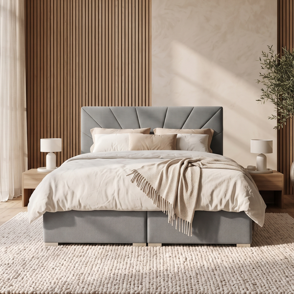 Ł&oacute;żko kontynentalne, dwuosobowe, Mykonos, 160x200, Premia, Boucle, 2, Bonell Premium, Bez toppera