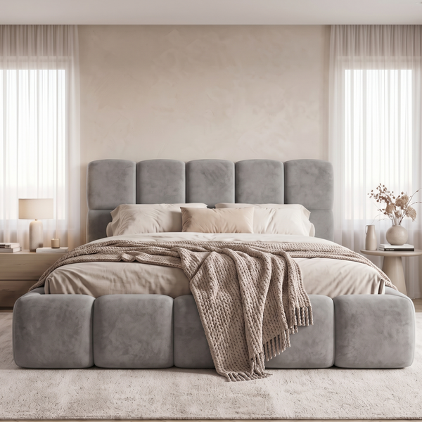 Upholstered double bed, Crete, 90x200, Klasyczny, Boucle, 1, Stelaż drewniany