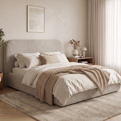 Ł&oacute;żko tapicerowane, dwuosobowe, Madera, 90x200, Klasyczny, Boucle, 1, Stelaż drewniany