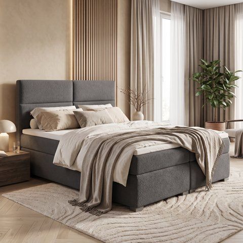 Ł&oacute;żko kontynentalne, dwuosobowe, Amalfi, 120x200, Klasyczny, Boucle, 1, Bonell Premium, Bez toppera