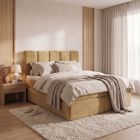Ł&oacute;żko kontynentalne, dwuosobowe, Malediwy, 120x200, Klasyczny, Boucle, 1, Bonell Premium, Bez toppera