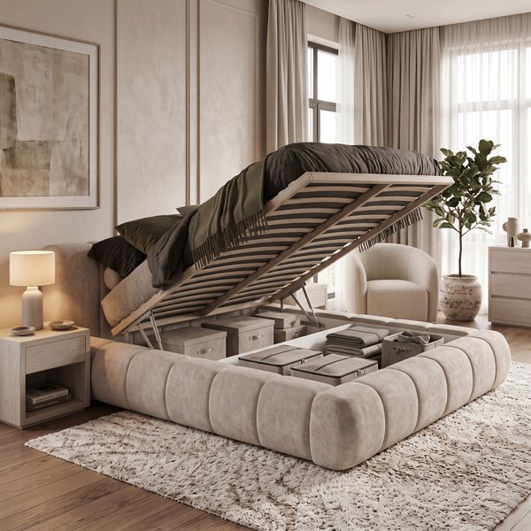 Upholstered double bed, Alanya, 90x200, Klasyczny, Boucle, 1, Stelaż drewniany