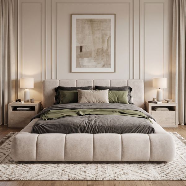 Upholstered double bed, Alanya, 90x200, Klasyczny, Boucle, 1, Stelaż drewniany