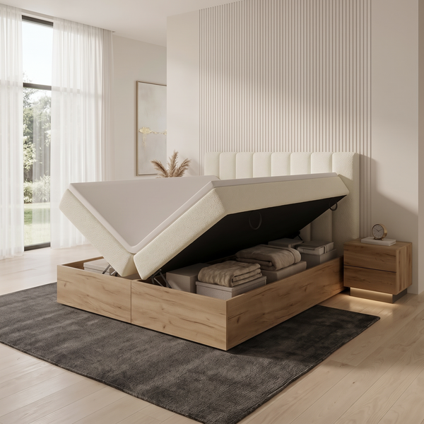 Ł&oacute;żko kontynentalne, dwuosobowe, Ibiza, 120x200, Klasyczny, Boucle, 1, Bonell Premium, Bez toppera