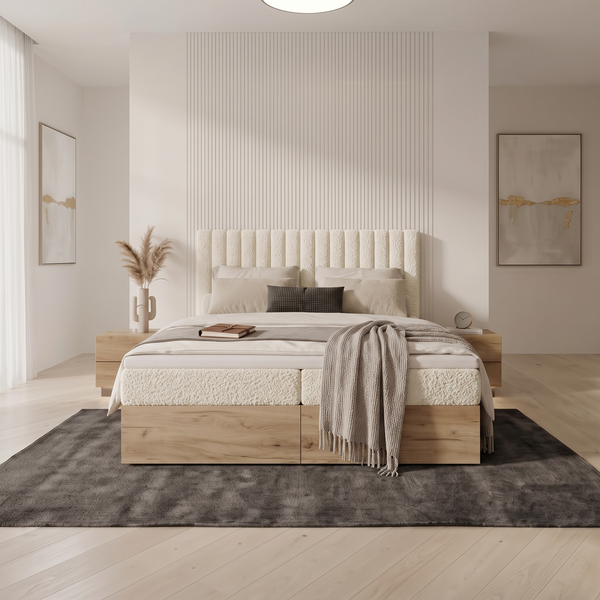 Ł&oacute;żko kontynentalne, dwuosobowe, Ibiza, 120x200, Klasyczny, Boucle, 1, Bonell Premium, Bez toppera