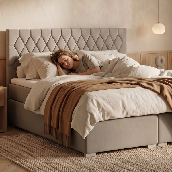 Ł&oacute;żko kontynentalne, dwuosobowe Bali, 120x200, Premia, Welur, 4, Bonell Premium, Bez toppera