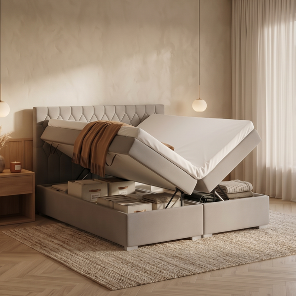 Ł&oacute;żko kontynentalne, dwuosobowe Bali, 120x200, Premia, Welur, 4, Bonell Premium, Bez toppera
