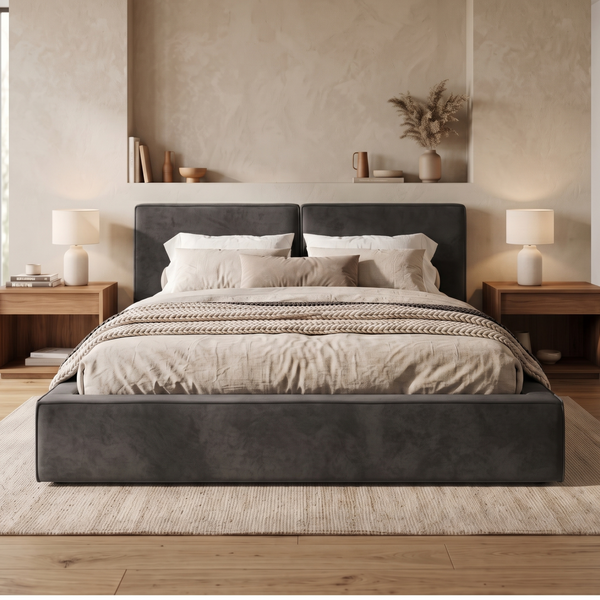 Upholstered double bed, Lanzarote, 90x200, Klasyczny, Boucle, 1, Stelaż drewniany