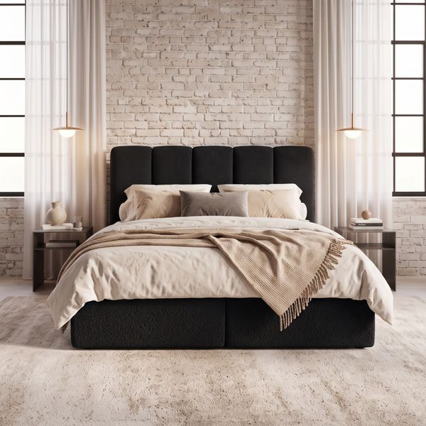 Ł&oacute;żko kontynentalne, dwuosobowe, Monaco, 140x200, Premia, Boucle, 7, Bonell Premium, Bez toppera