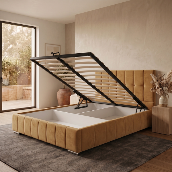 Upholstered double bed, Fuerteventura, 90x200, Klasyczny, Boucle, 1, Stelaż drewniany