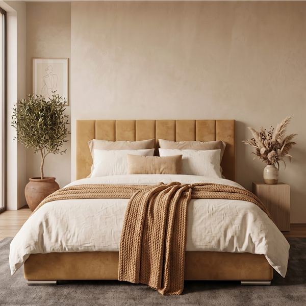 Upholstered double bed, Fuerteventura, 90x200, Klasyczny, Boucle, 1, Stelaż drewniany