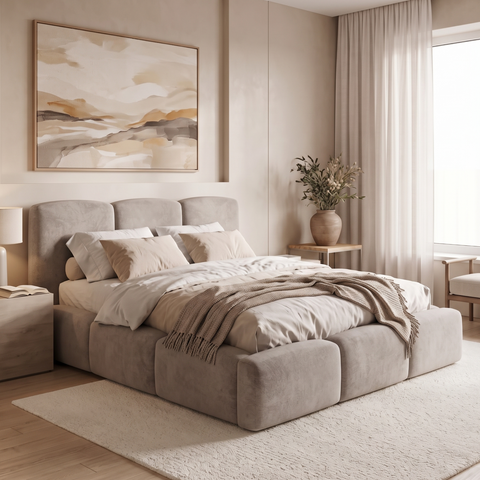 Ł&oacute;żko tapicerowane, dwuosobowe, Malta, 90x200, Klasyczny, Boucle, 1, Stelaż drewniany